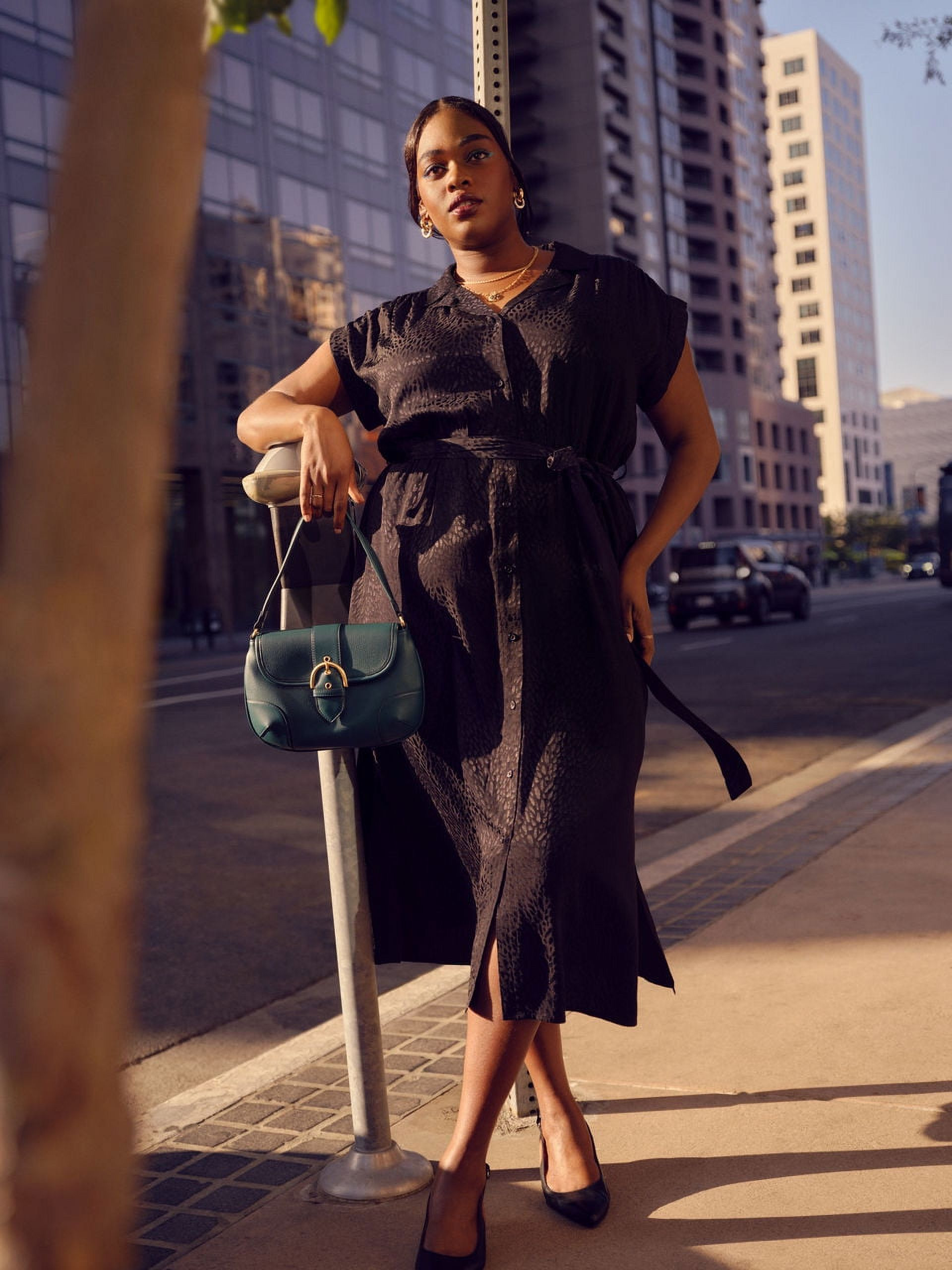 Terra & Sky Black Label Women's Plus Size Sleeveless Midi Shirt Dress with Rolled Cuffs, 0X-4X | Walmart (US)