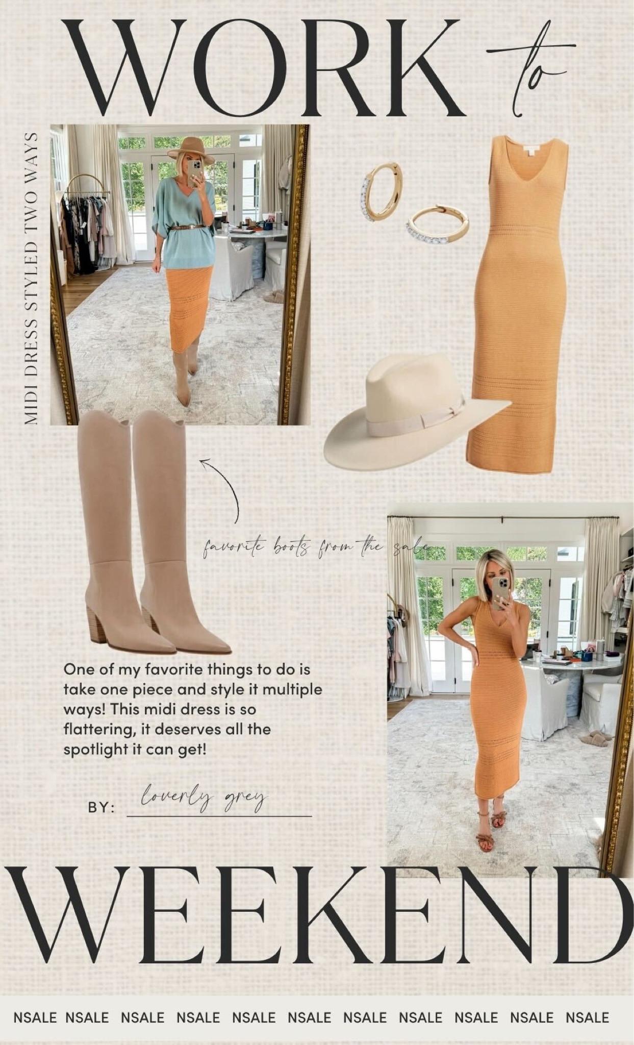 Nordstrom Anniversary Sale outfit idea. This midi dress can easily be dressed up or down to easily go from workwear to weekend. Loverly Grey, NSALE 

#LTKStyleTip #LTKSaleAlert #LTKxNSale