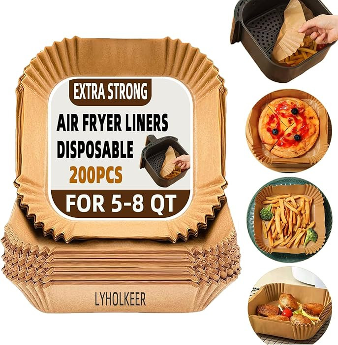 Air Fryer Liners Disposable,200Pcs Parchment Paper,LYHOLKEER 8IN Disposable Air Fryer Paper Liner... | Amazon (US)