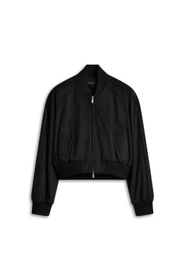 FAUX-SUEDE PIPED BOMBER - BLACK | Scanlan Theodore US