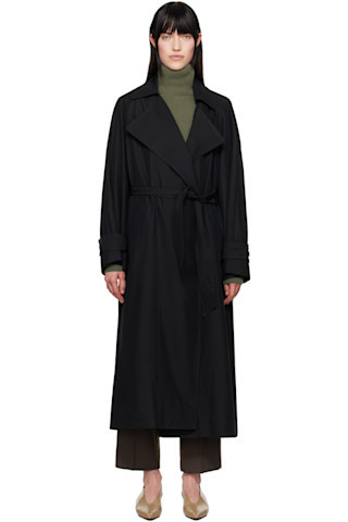 The Frankie Shop - Black Astoria Cut-Out Raglan Sleeve Trench Coat | SSENSE