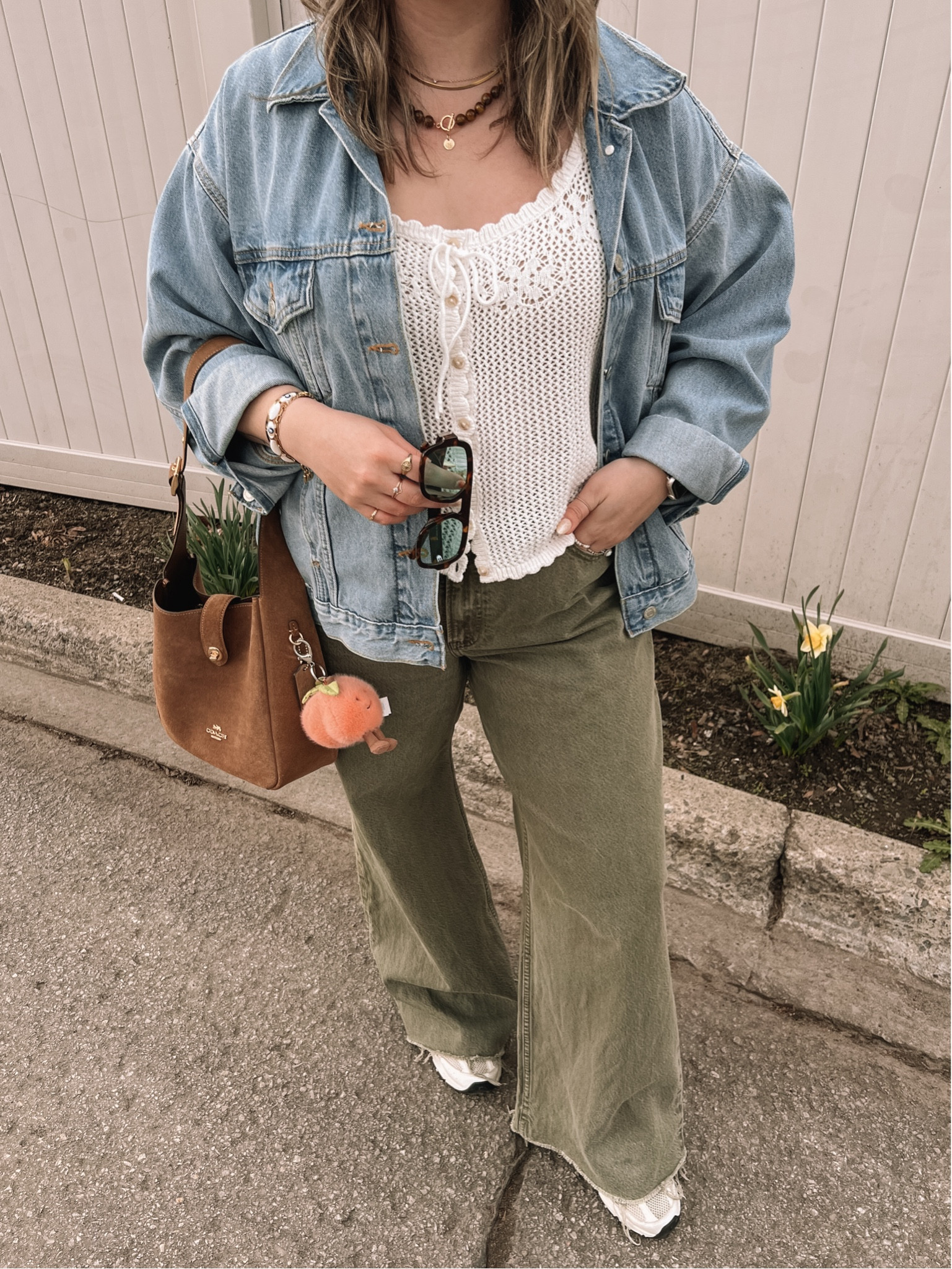 Simple spring outfit! Wearing my usual size L in the crochet tank top, Canadian link under “similar products”. Wearing 32 long in the jeans for a looser fit, and I cut the hem for a custom length. Sized up to XL in the denim jacket for an oversized fit. New Balance sneakers are so comfy but run a little big, I’m a 9.5-10 and wear a 9

#LTKstyletip #LTKmidsize #LTKjeans
