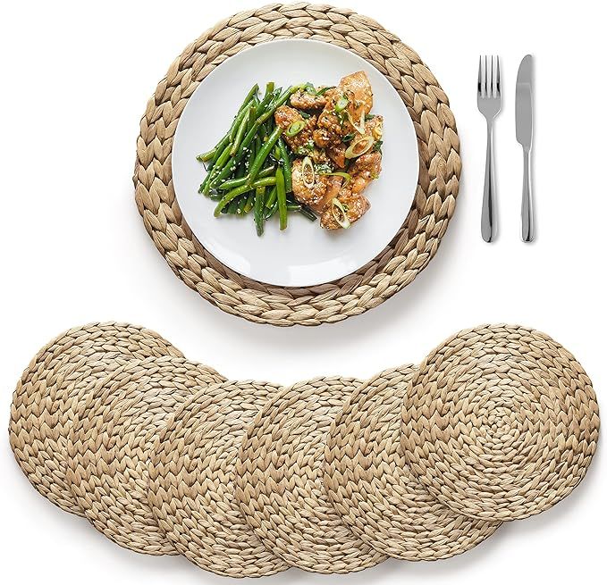 BLUEWEST Woven Placemats, (Sizes:12"-13'') Round Placemats Rattan Placemats, Wicker Water Hyacint... | Amazon (US)