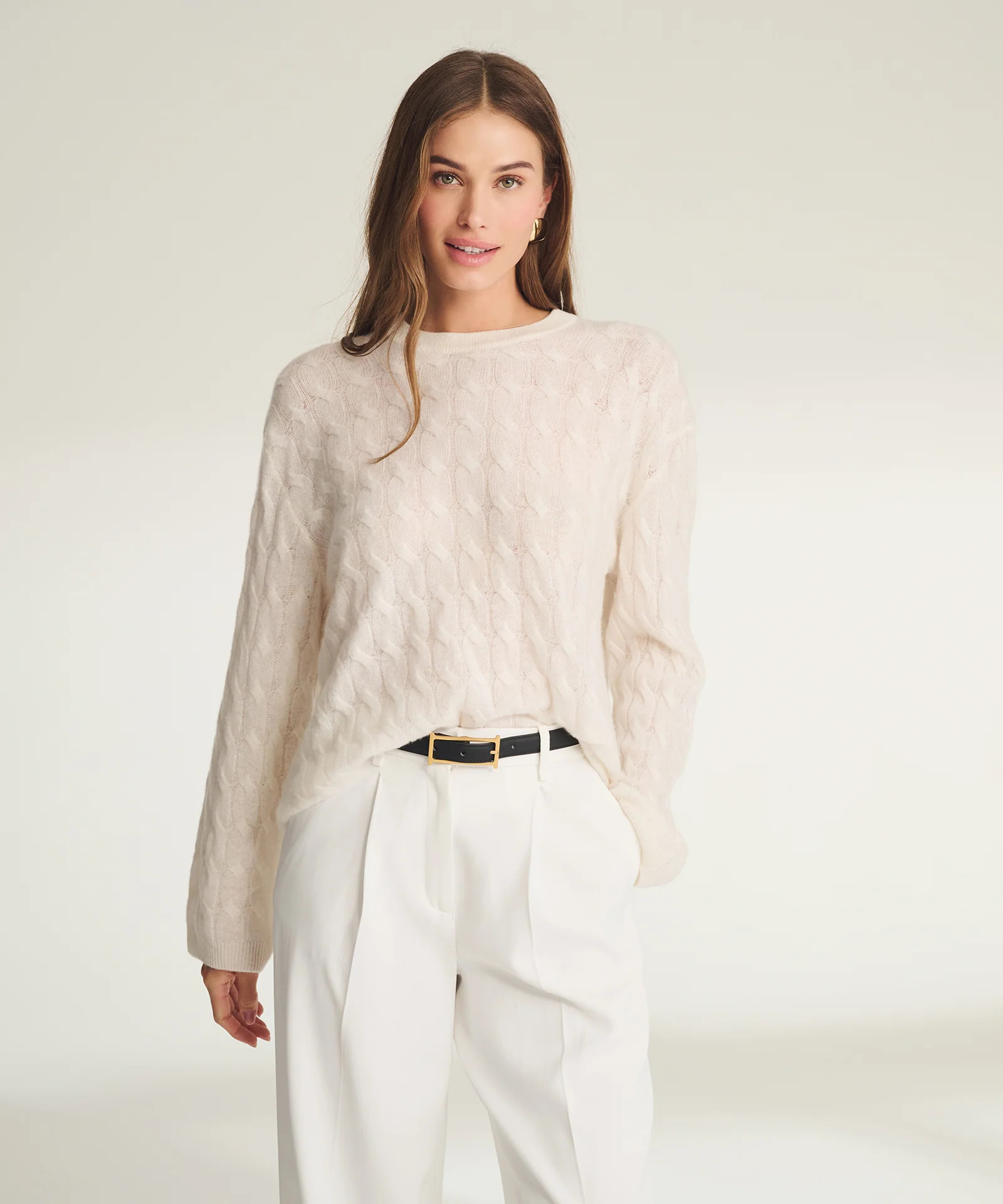 Lightweight Cashmere Cable Oversized Crewneck Sweater | NAADAM