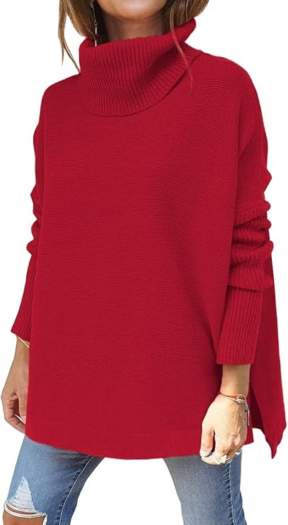 LILLUSORY Women's Turtleneck Oversized Sweaters Long Batwing Sleeve Spilt Hem Tunic Pullover Knit... | Amazon (US)