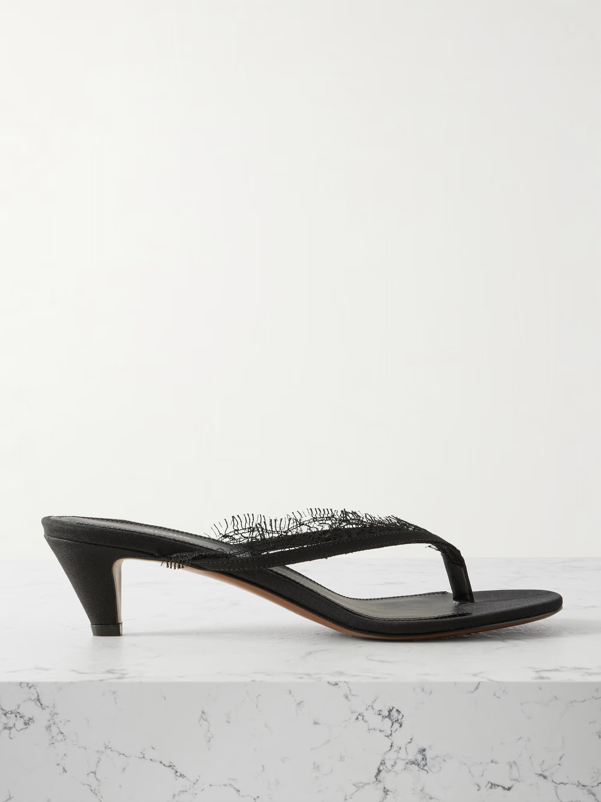 Kalliope lace and leather-trimmed crepe de chine sandals | NET-A-PORTER (US)
