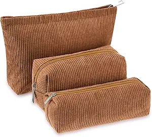 Makeup Bag Set for Women Corduroy Brown | Amazon (US)