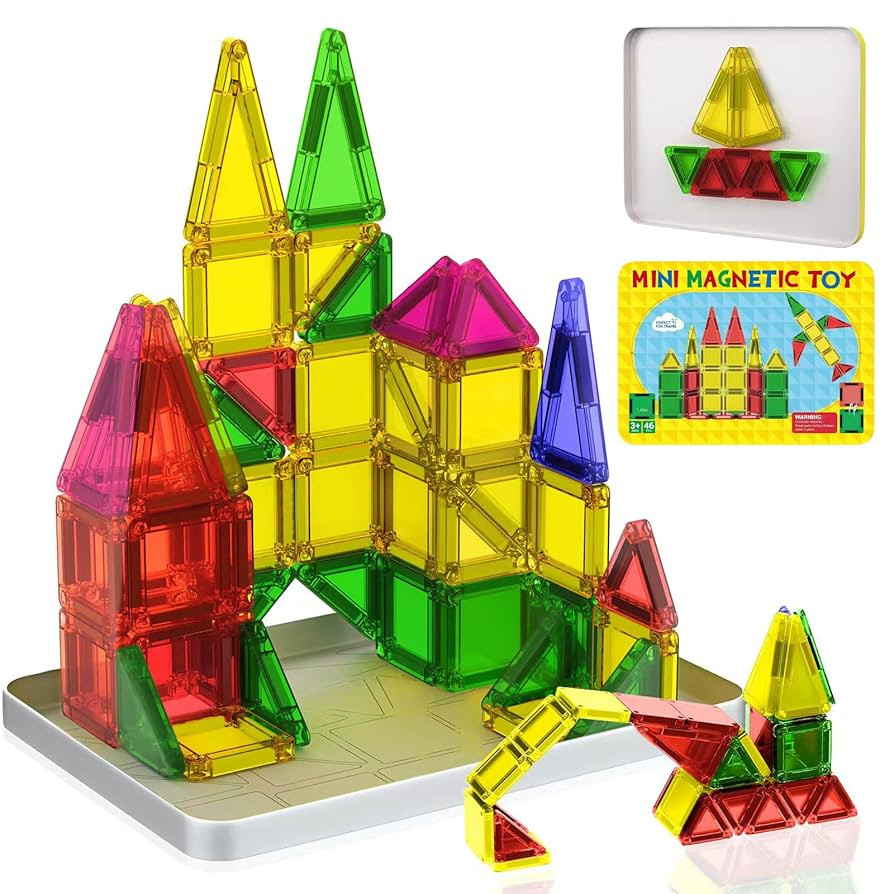 Mini Magnetic Tiles, 46PCS Travel Magnetic Tiles with Case, STEM Educational Building Set Constru... | Amazon (US)