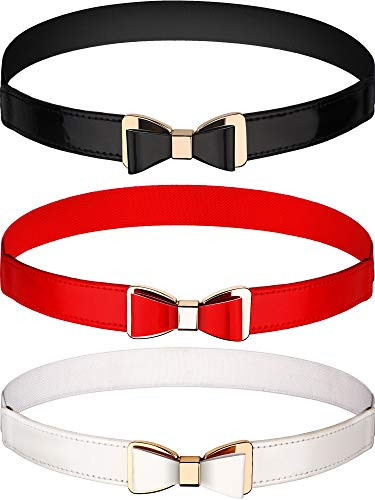 Tatuo 3 Pieces Women Skinny Waist Belt Red Black and White Thin Stretchy Bow Belt for Valentine's Day(Red, Black and White) | Amazon (US)