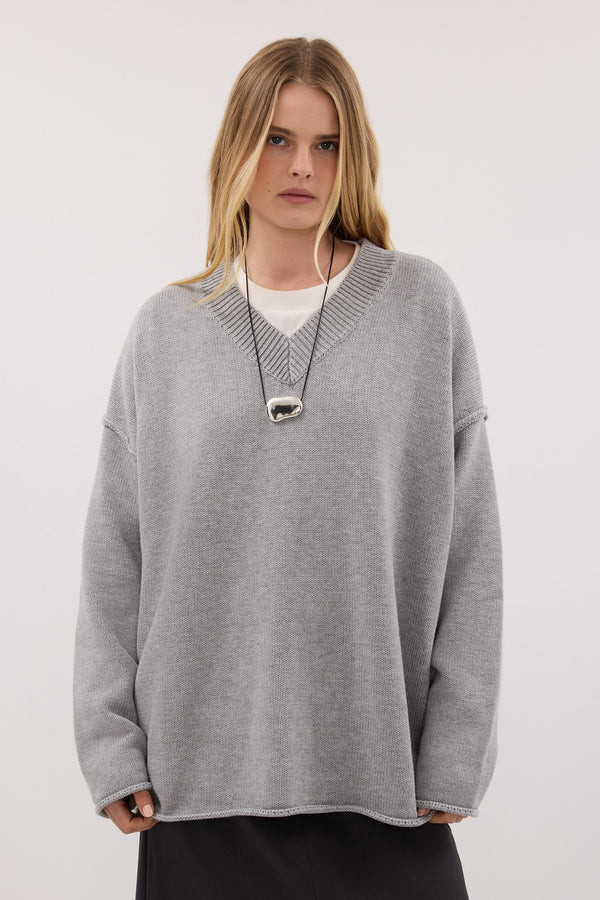 FLINT SILVER V NECK KNIT JUMPER | DISSH