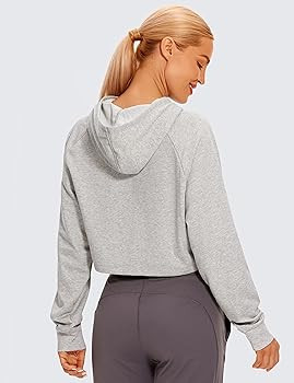 CRZ YOGA Women's Casual Cropped Hoodie Long Sleeves Drawstring Sweatshirts Cute Pullover Workout ... | Amazon (US)