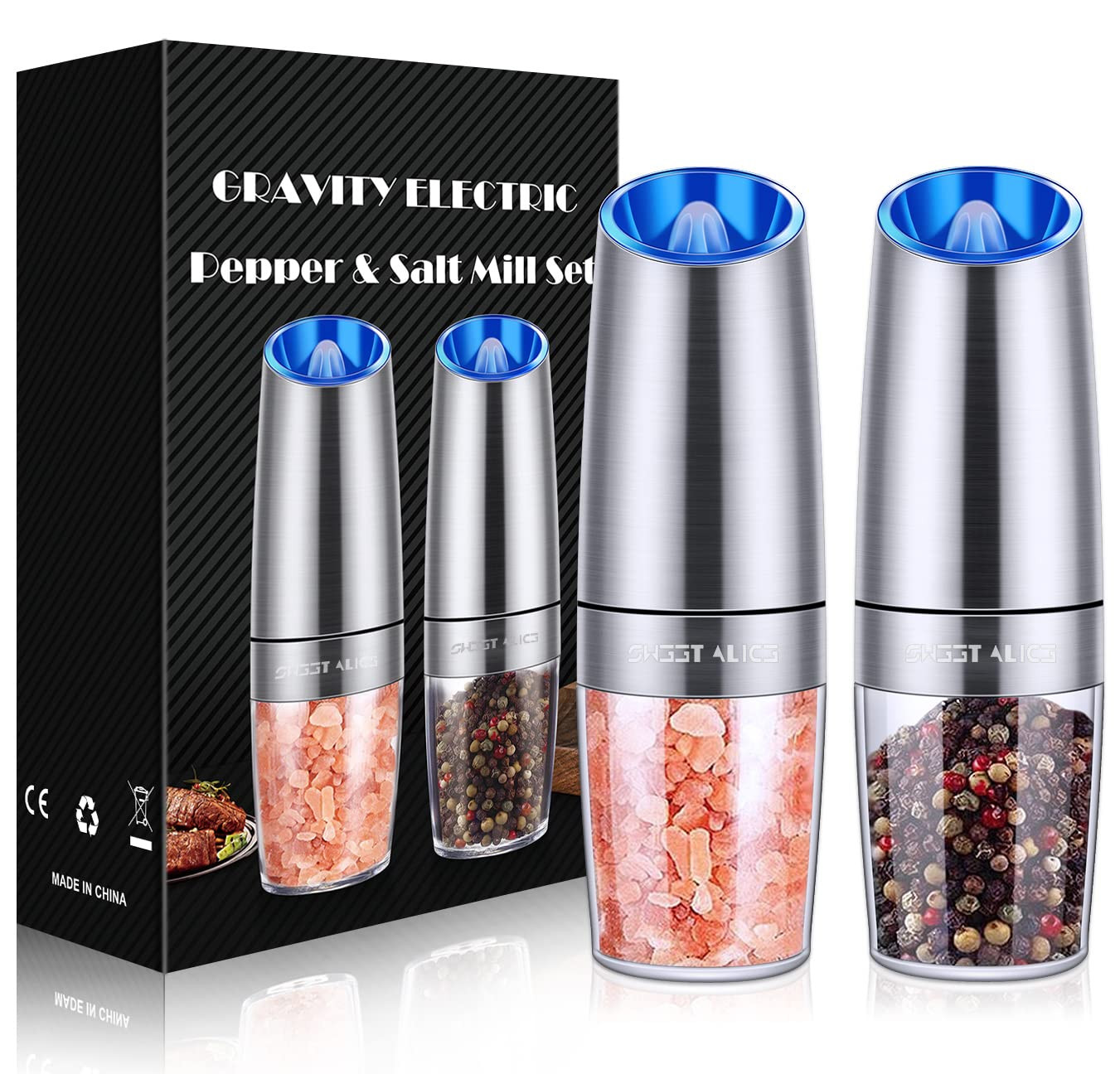 Gravity Electric Pepper and Salt Grinder Set, Salt and Pepper Mill & Adjustable Coarseness, Batte... | Amazon (US)