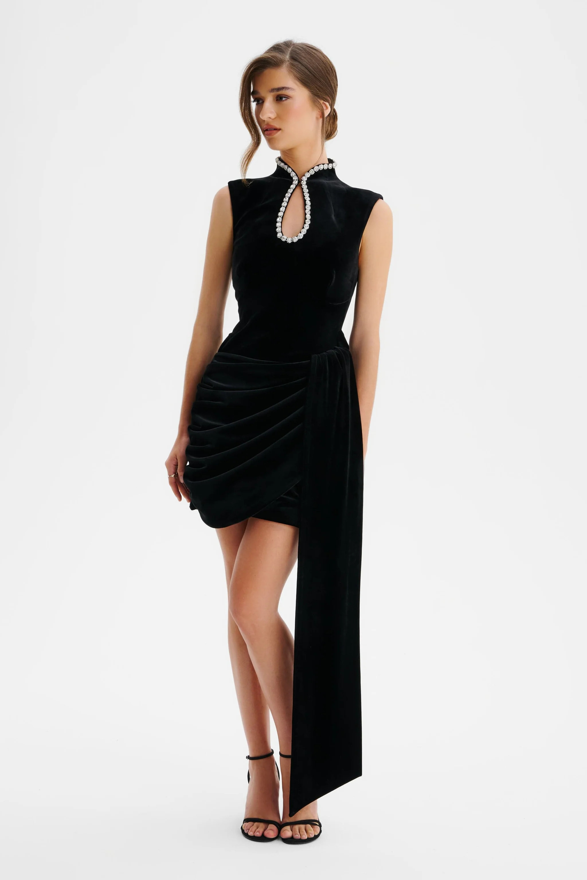 CELINA Diamante Embellished High Neck Mini Dress In Black | Lavish Alice Retail Ltd