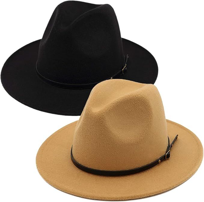 【2 Pack】 Fedora Hats for Women Fashionable Classic Wide Brim Womens Fedora Hat | Amazon (US)