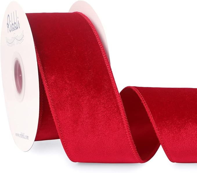 Ribbli Red Velvet Wired Ribbon 2.5 Inch Velvet with Satin Christmas Ribbon for Gift Wrapping Chri... | Amazon (US)