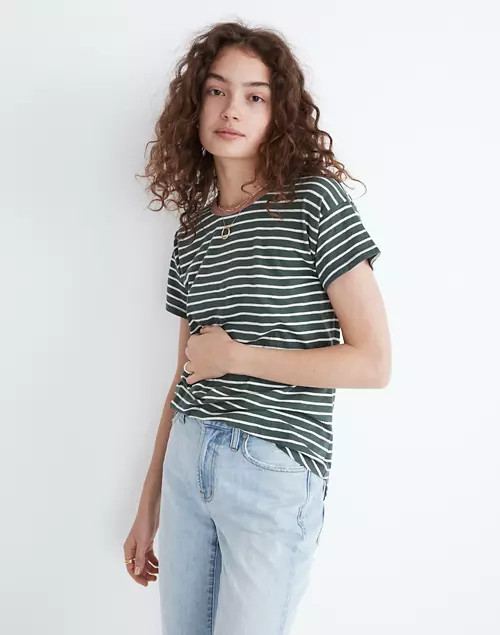 Whisper Cotton Rib-Crewneck Ringer Tee in Torson Stripe | Madewell