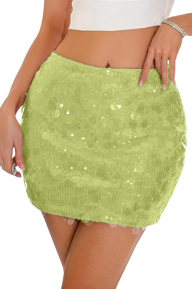 GUANYY Women's Sequin Skirt Stretchy Bodycon Mini Sexy Sparkly Skort Glitter Shiny Night Out Part... | Amazon (US)
