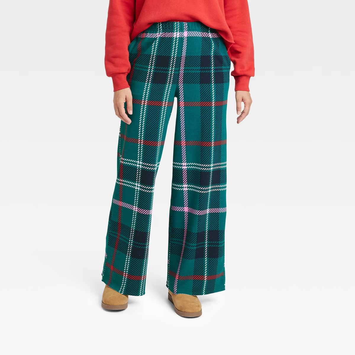 Women's Wide Leg Plaid Graphic Pants - Green | Target