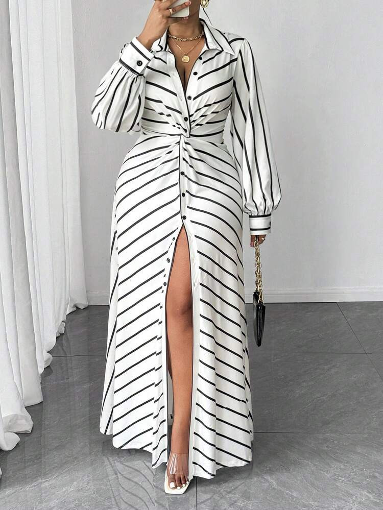 Maweii Plus Size Women Casual Striped Knit Twist Design Long Sleeve Dresswinter Christmas Summer ... | SHEIN