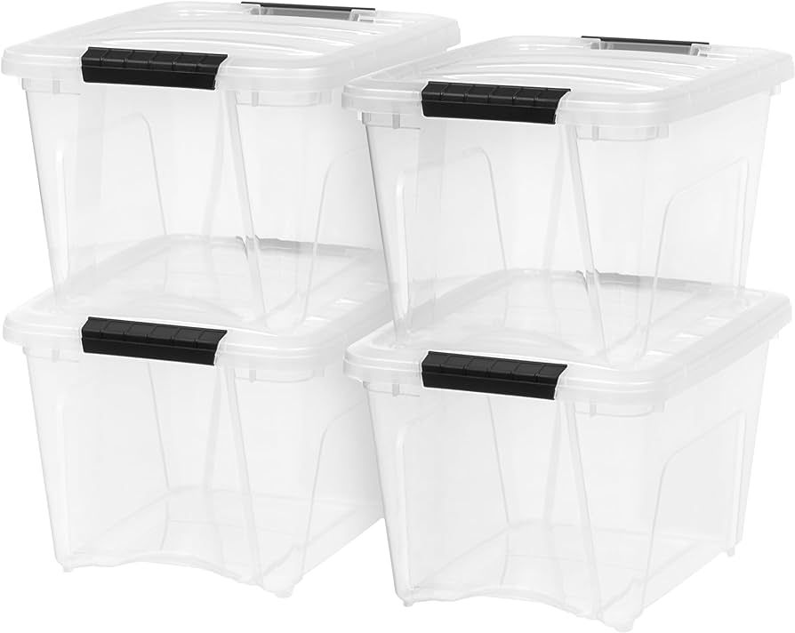 IRIS USA 19 Quart Stackable Plastic Storage Bins with Lids and Latching Buckles, 4 Pack - Clear, ... | Amazon (US)