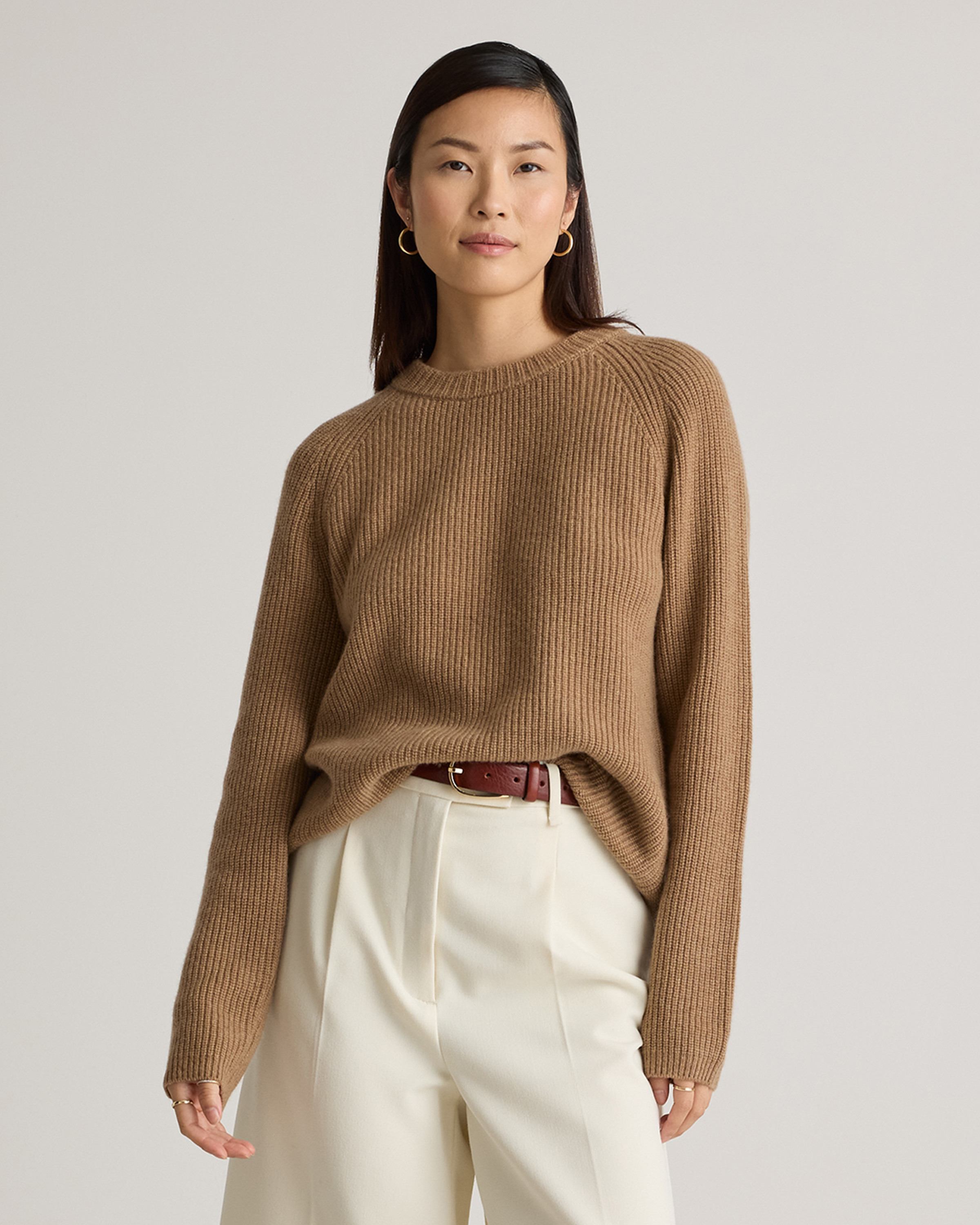 Quince | Women's Mongolian Cashmere Fisherman Crewneck Sweater in Teak, Size Small | Quince
