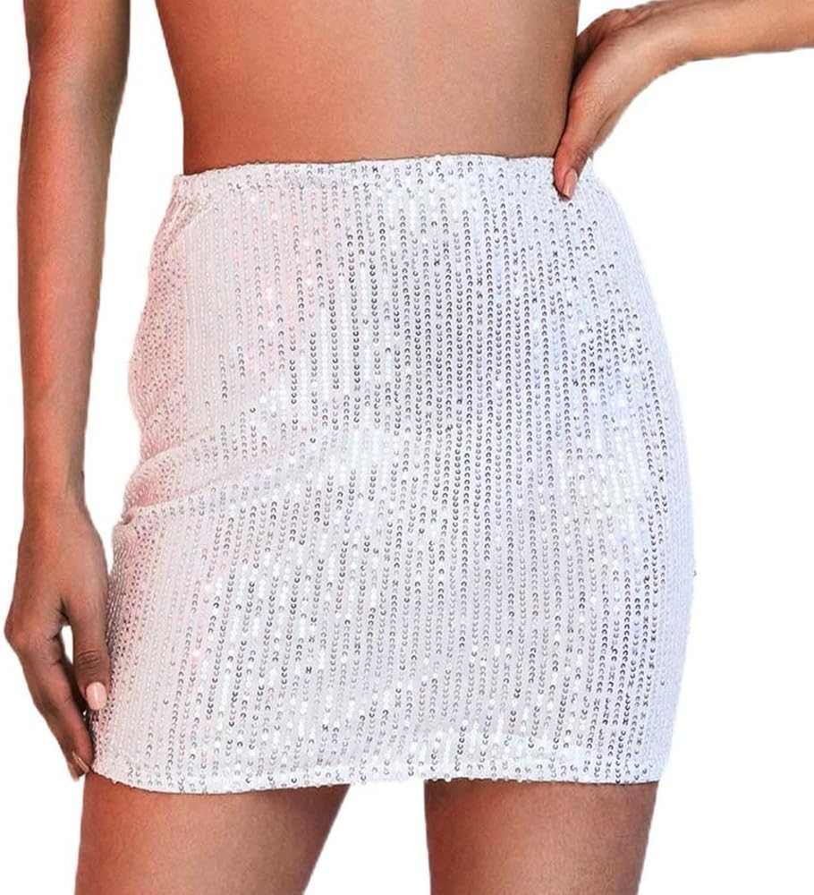 GRAEEN Women's Sequin Skirts Sparkle Bodycon Mini Skirt Stretchy High Waist Pencil Skirt Night Ou... | Amazon (US)