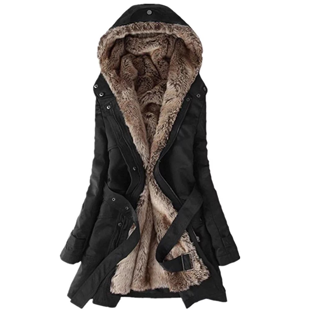 Roseonmyhand Ladies Fur Lining Coat Womens Winter Warm Thick Long Jacket Hooded Parka - Walmart.c... | Walmart (US)