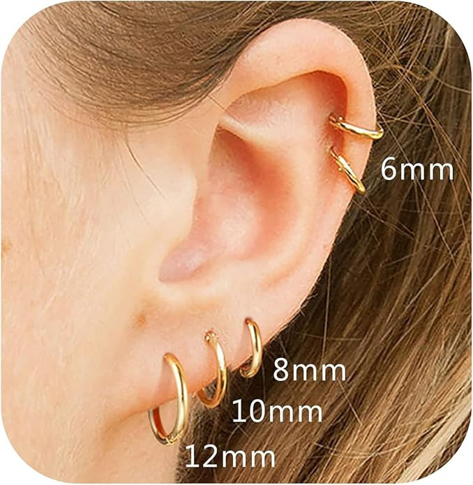316L Surgical Steel Hoop Earrings, 6mm-20mm Huggie Earrings Men Hypoallergenic, Small Sleeper Men... | Amazon (US)