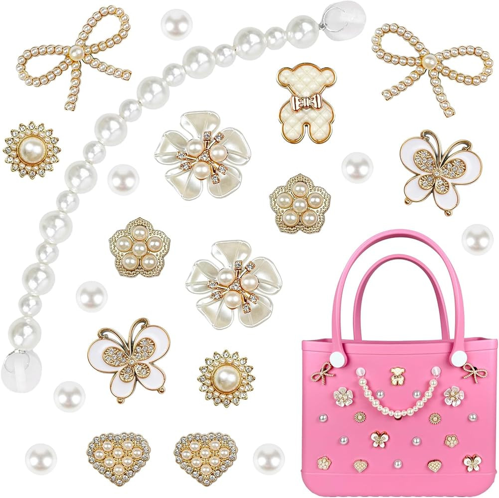 Charms for Bogg Bag,Decorative Flowers Pearls and Chain Set for Rubber Tote Bag, Must Have Access... | Amazon (US)
