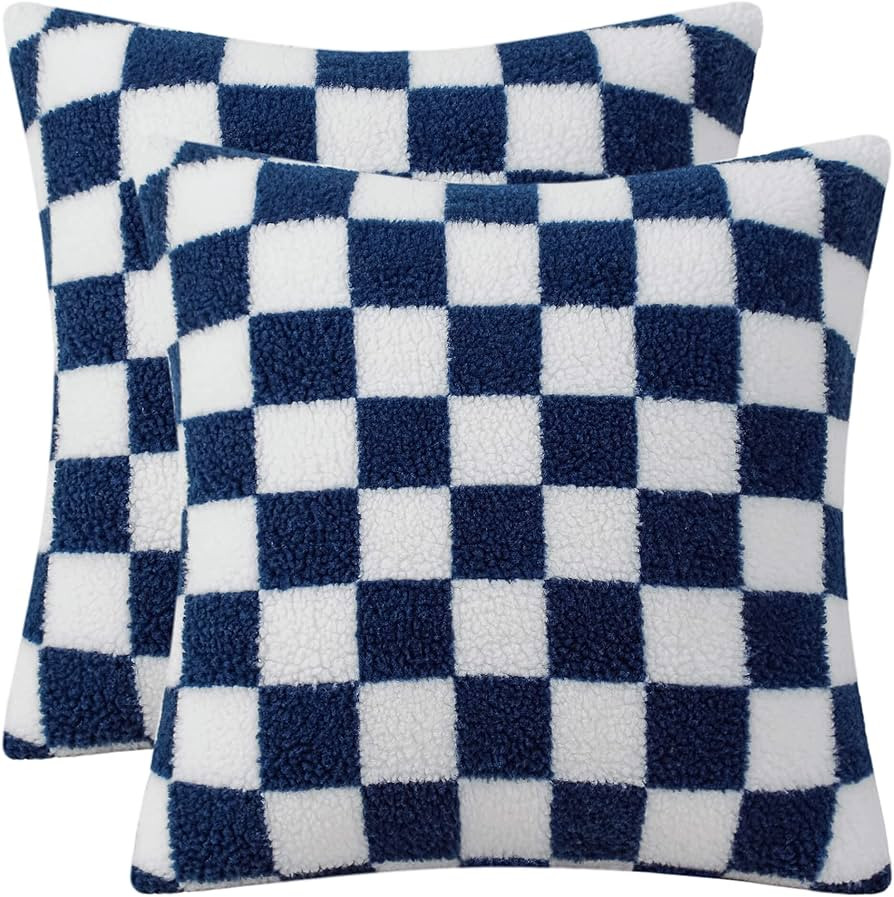 AmHoo Pack of 2 Decorative Throw Pillow Covers Checkerboard Luxury Super Soft Faux Fur Wool Set C... | Amazon (US)