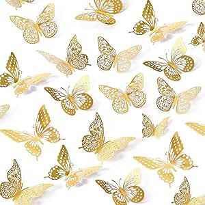 SAOROPEB 3D Butterfly Wall Decor 48 Pcs 4 Styles 3 Sizes, Gold Butterfly Decorations for Butterfl... | Amazon (US)