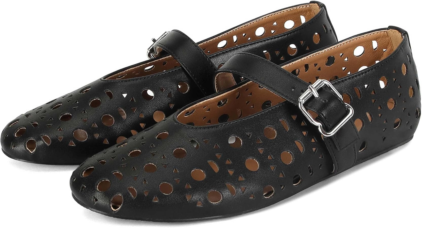 MICIFA Ballet Flats for Women with Buckle Strap Mesh Perforated Metal Studded Mary Jane Comfortab... | Amazon (US)