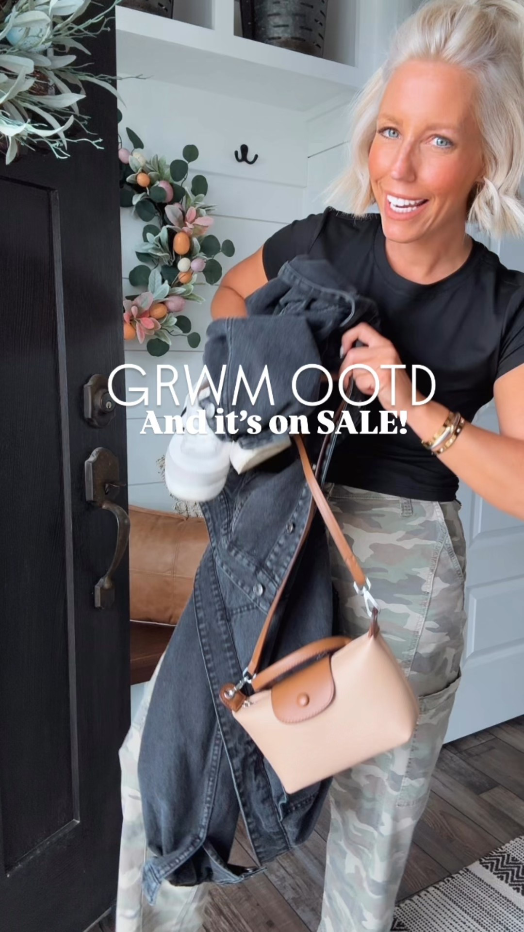 Comfy OOTD!!! I have been living in these camo pants since I got them!!!! I love that they come in different lengths too and 30% off!!! My denim jacket is 25% off right now too! 
⬇️⬇️⬇️
Jacket size small (runs oversized)
Tee size medium
Pants sized down to a 2 (runs oversized big) regular length (I’m 5’4”)
Shoes TTS

#LTKSaleAlert #LTKWatchNow #LTKFindsUnder50