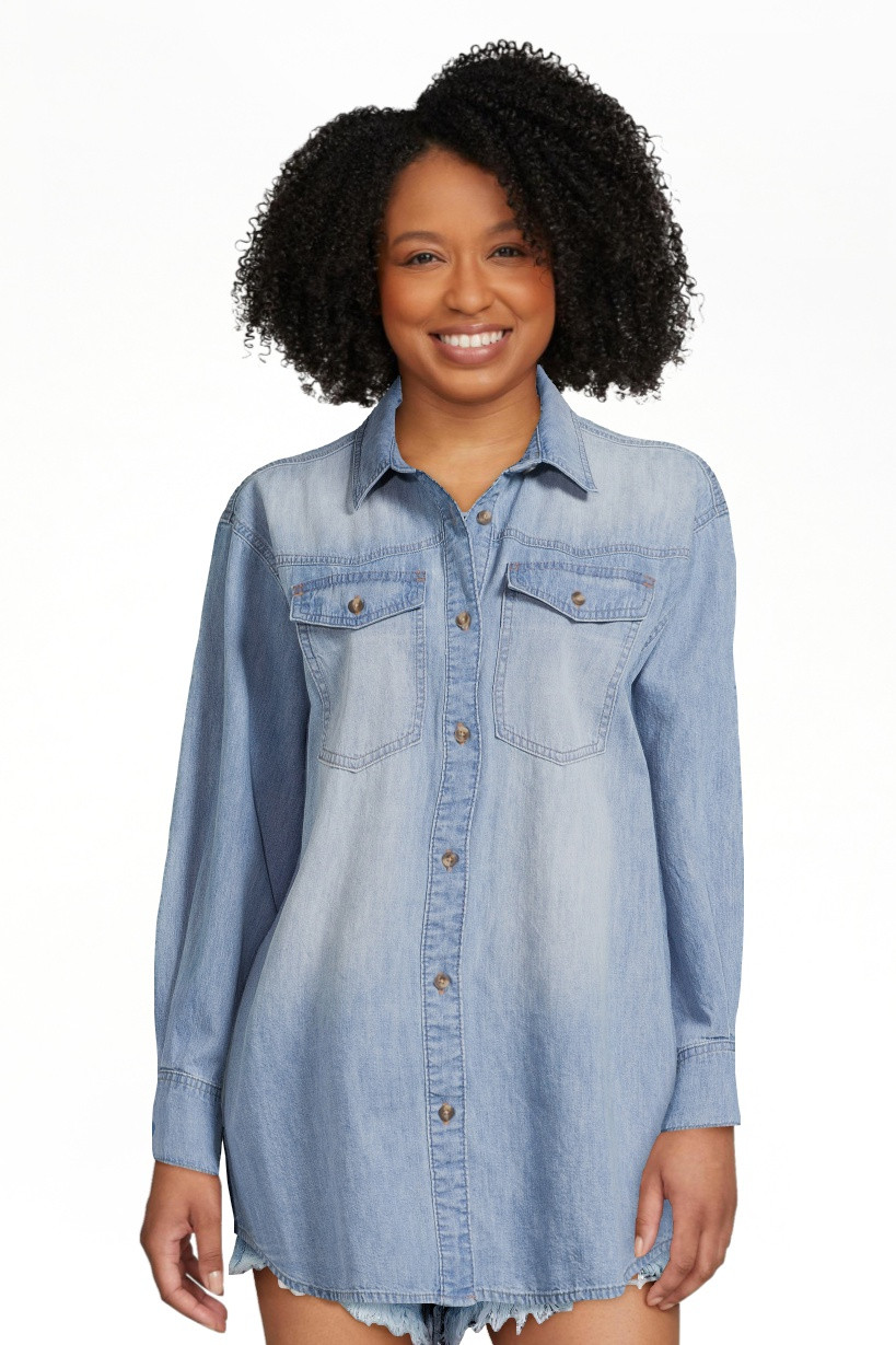 Sofia by Sofia Vergara Women's and Women's Plus Sofia Oversized Boyfriend Shirt with Long Sleeves... | Walmart (US)