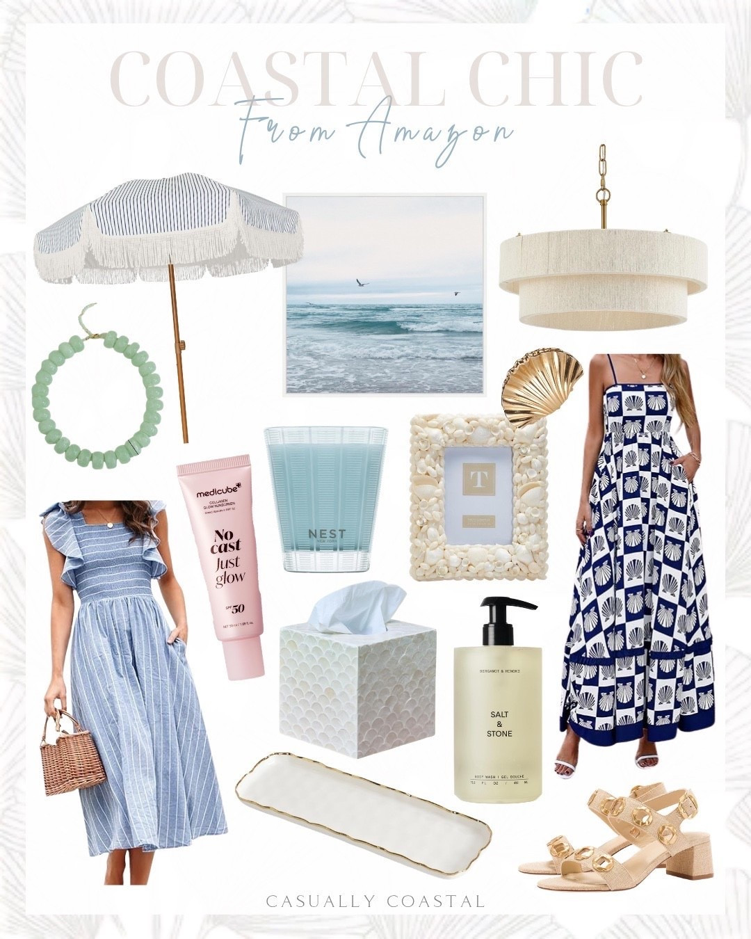 Coastal Chic From Amazon 

Amazon dress, Amazon coastal decor, Amazon heels, Amazon necklace, Amazon wall art, Amazon wall decor, Amazon chandelier, Amazon summer dress, Amazon skincare, open toe chunky sandals, smocked midi dress, rattan chandelier, medicube no cast just glow collagen sunscreen, salt & stone body wash, shell photo frame, coastal photo frame, 7ft patio umbrella, capiz tissue box cover, ocean framed wall art, NEST scented classic candle, Amazon candle, glass bead statement necklace, shell hair clip, rectangular tray, spaghetti strap summer dress, blue and white dress

#LTKHome #LTKSeasonal