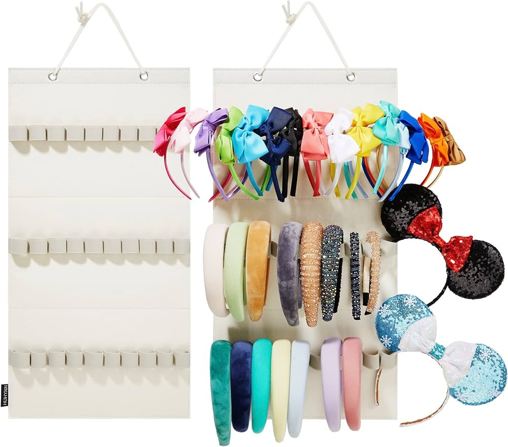 Hanging Headband Organizer with 30 Elastic Loops for Women Girls Headbands Display, Wall Headband... | Amazon (US)