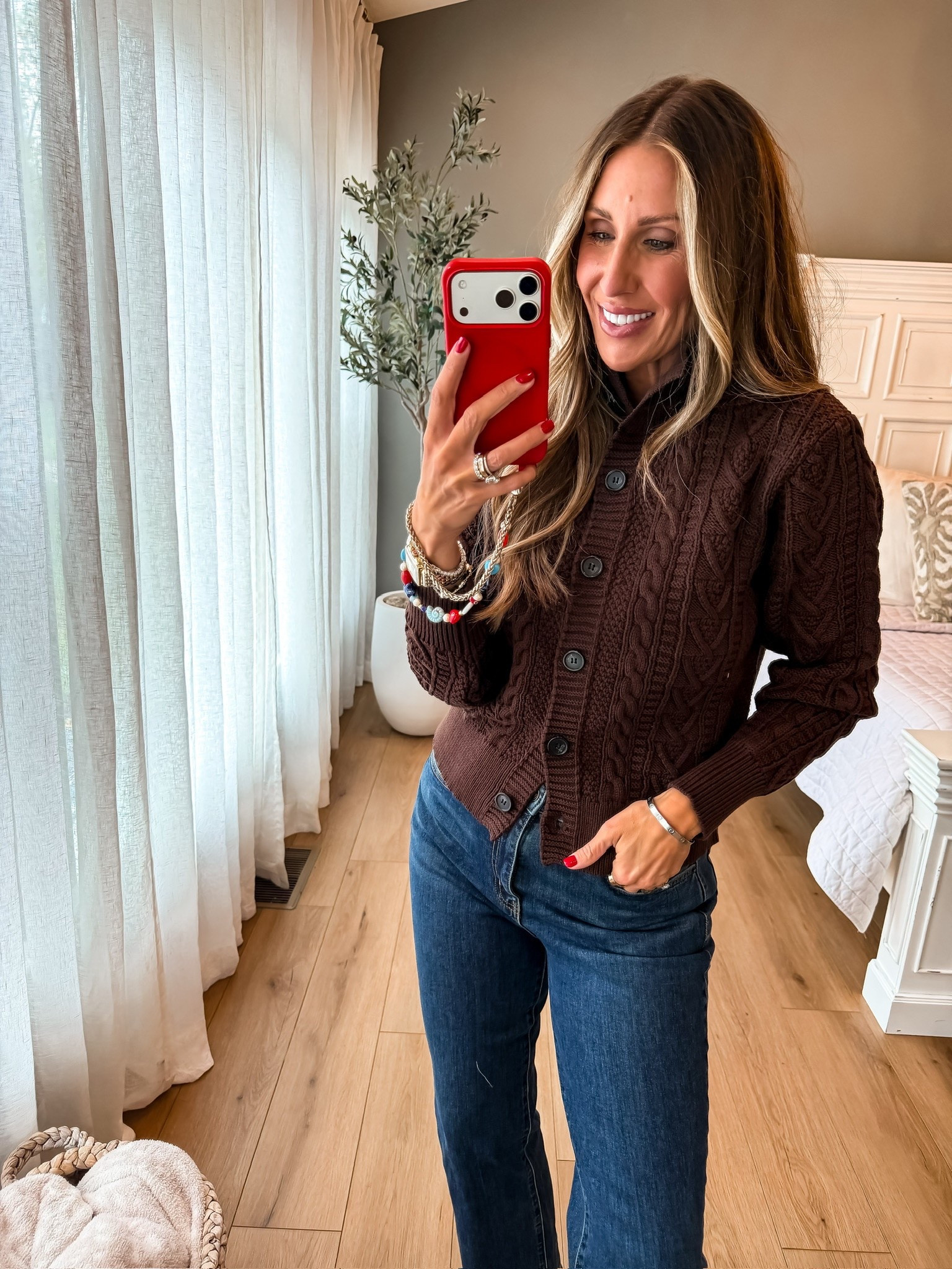 This chocolate brown cable knit cardigan has all the details I want in a fall layer. I love the textured knit, classic buttons, and slightly cropped fit with dark wash denim for an easy outfit I can wear on repeat as the weather cools down.

chocolate brown cardigan, cable knit cardigan, fall sweater, cropped cardigan, dark wash jeans, casual fall outfit, fall layering, women over 40 style, everyday fall fashion, themominstyle

#LTKdayinmylife #LTKootd #LTKSeasonal