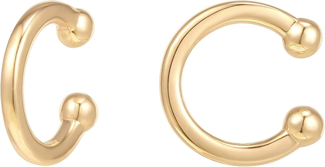 PAVOI 925 Sterling Silver 14K Gold Plated Round Huggie Ear Cuff Gold Earrings for Women | Clip On... | Amazon (US)