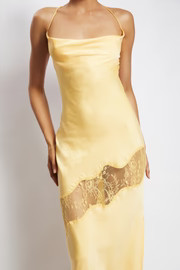 Chandra Lace Detail Satin Maxi Dress - Lemon | MESHKI US
