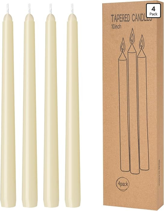 4 Pack Ivory Taper Candles - Taper Candles 10 Inch Dripless, Smokeless & Unscented - 8 Hours Long... | Amazon (US)