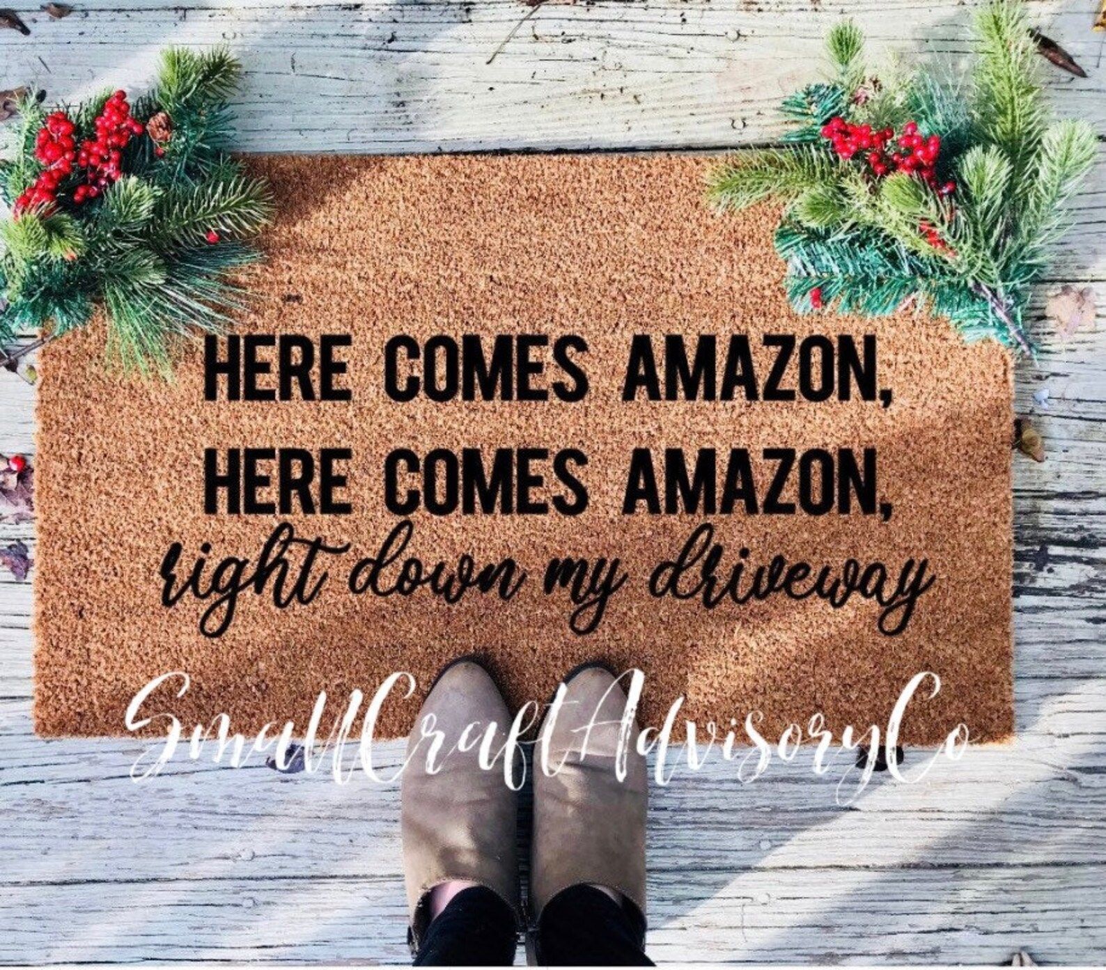 Here Comes Amazon, Right Down My Driveway / Funny Christmas Doormat / Handmade Coir Doormat / Chr... | Etsy (US)