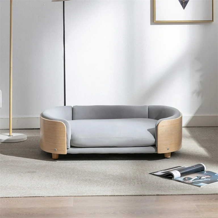 Pefilos 38" Pet Sofa Dog Bed with Removable Cushion and Wood Style Leg for Dog and Cat, Light Gra... | Walmart (US)