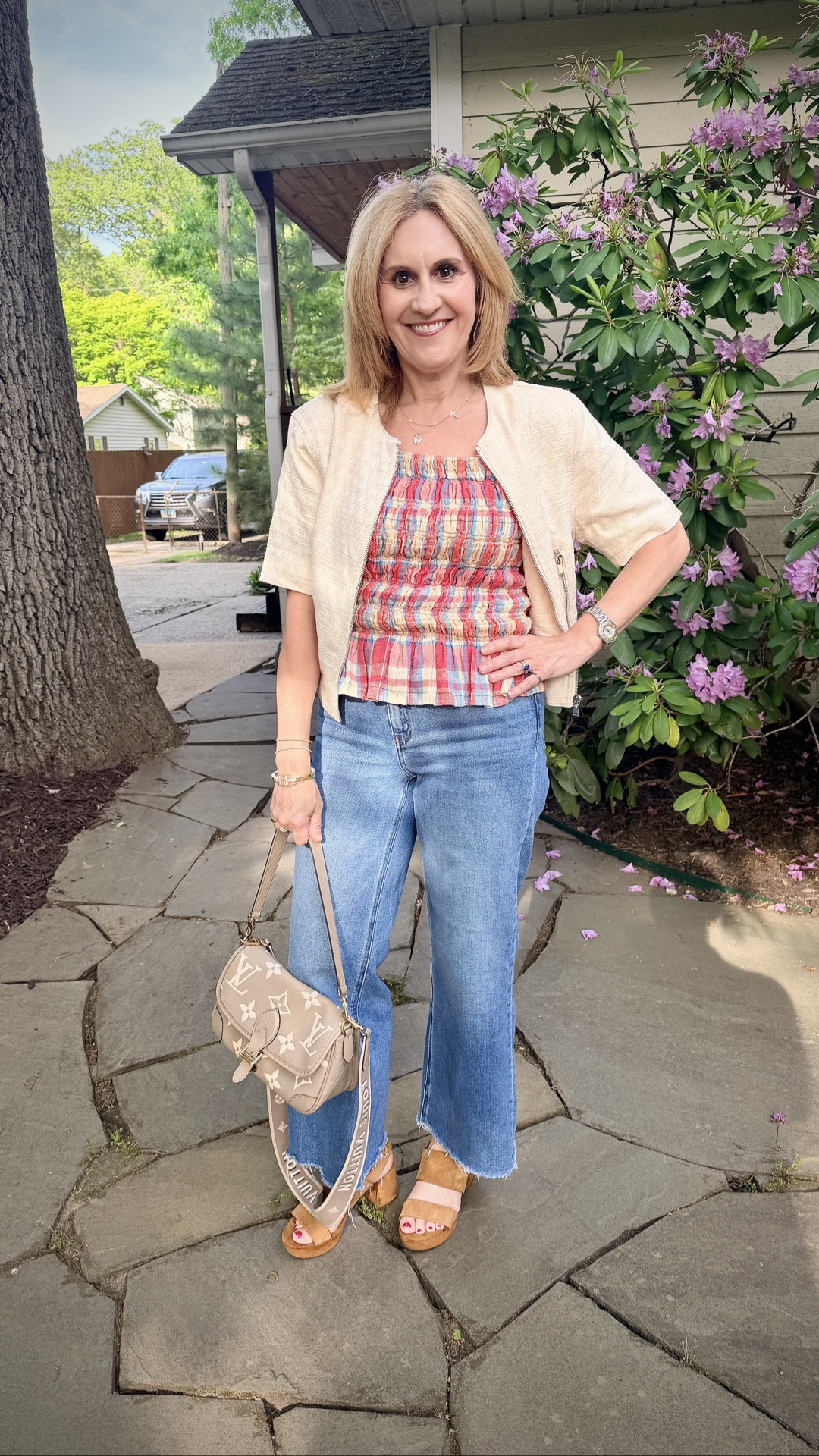 This summer bomber jacket is the perfect layering piece for the season! The peplum tank adds some pop to the look.

#LTKootd #LTKOver40 #LTKPetite