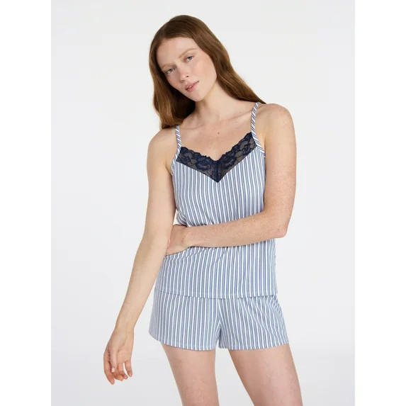 Joyspun Women’s Dreamy Soft Collection Lace Trim Knit Cami and Shorts Set, Sizes XS-3X | Walmart (US)