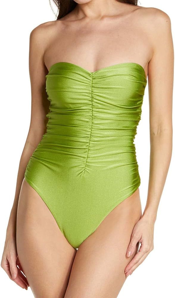Women's One Piece Swimsuits Tummy Control Strapless High Waisted Ruched Bathing Suit | Amazon (US)