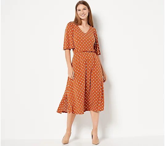Girl With Curves Petite Knit Midi Dress with Flutter Sleeve - QVC.com | QVC