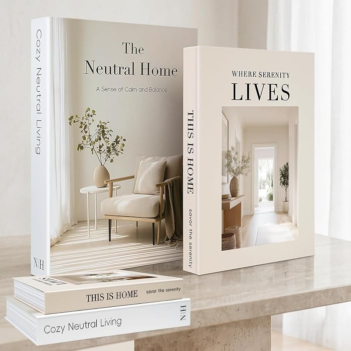 Decorative Books for Neutral Home - Fake Books Storage Box for Decoration - Set of 2 Coffee Table Book - Photo Storage Keepsake Box for Room Bookshelf Decor, Beige | Amazon (US)