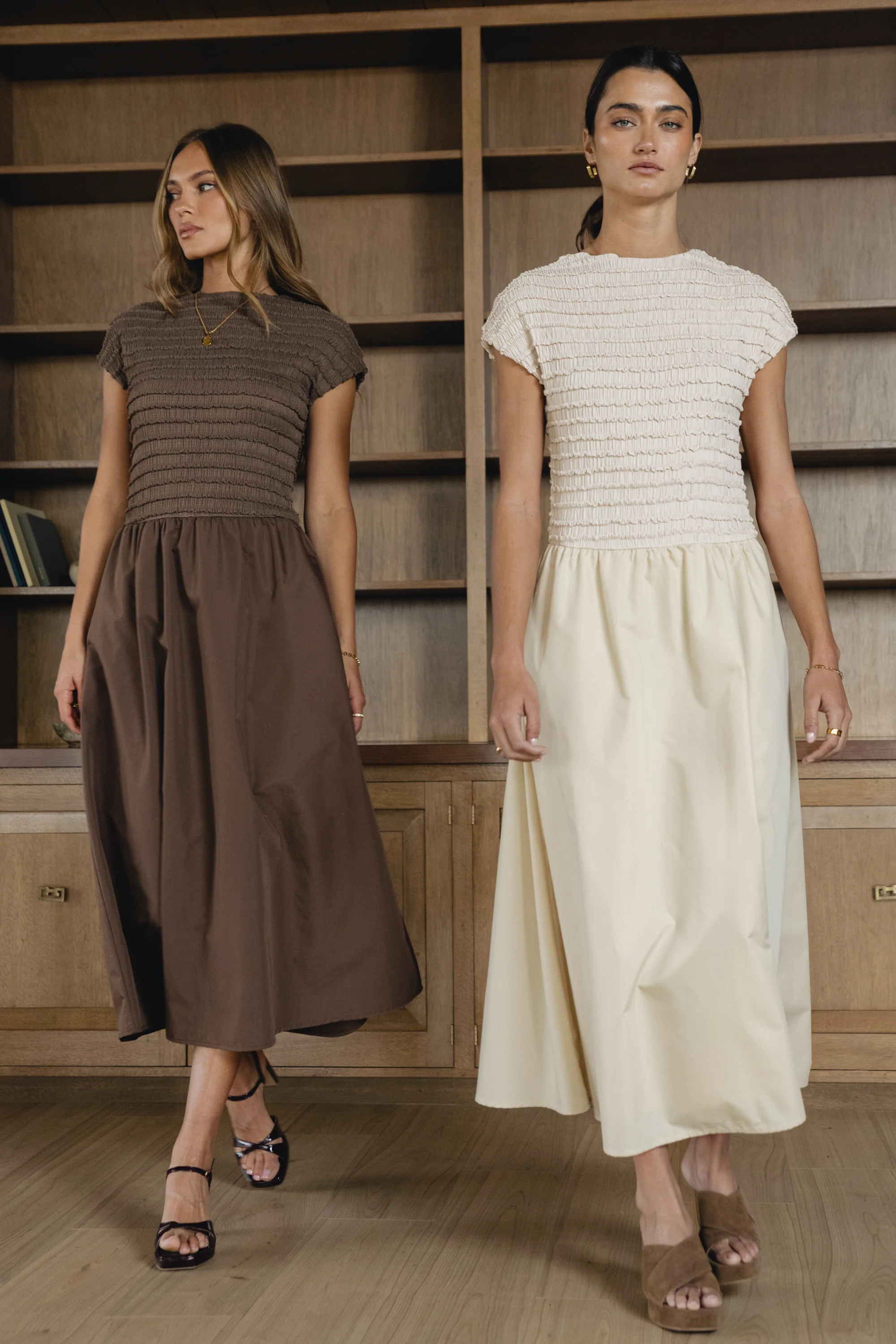 Lorie Mixed Media Maxi Dress in Natural | Böhme US