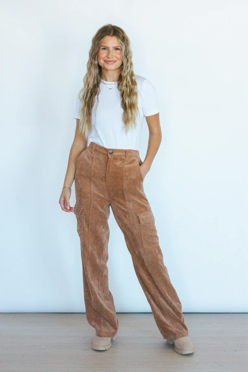 Falling in Love Corduroy Camel Cargo Pants | Apricot Lane Boutique