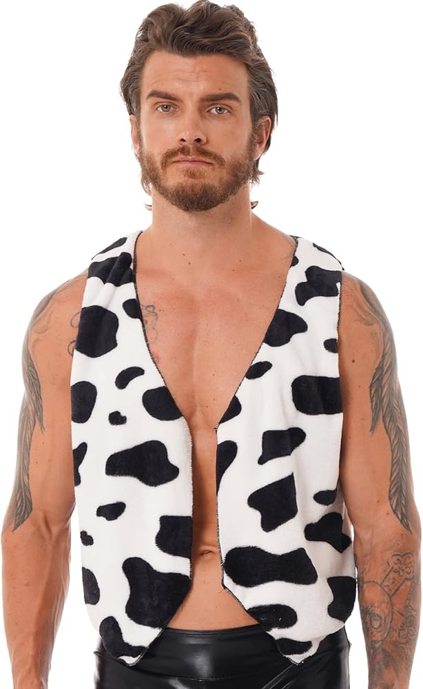 YOOJIA Men's Cow Print Vest Open Front Sleeveless Cardigan Waistcoat Cowboy Halloween Cosplay Top... | Amazon (US)